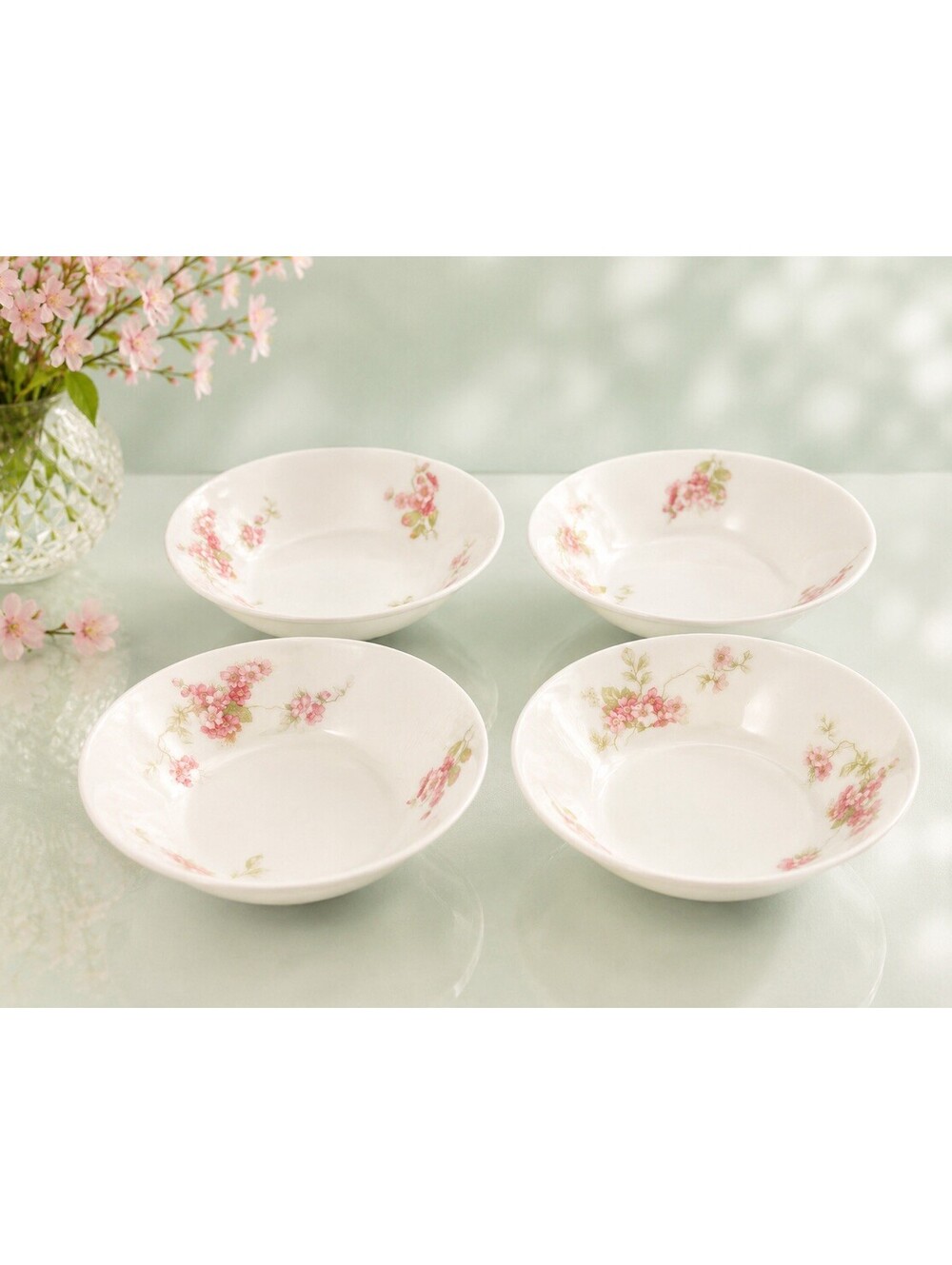 O&EG Royal Austria 1900s Pink Floral Porcelain Set Of 4 Berry Fruit Bowls, 5x1”